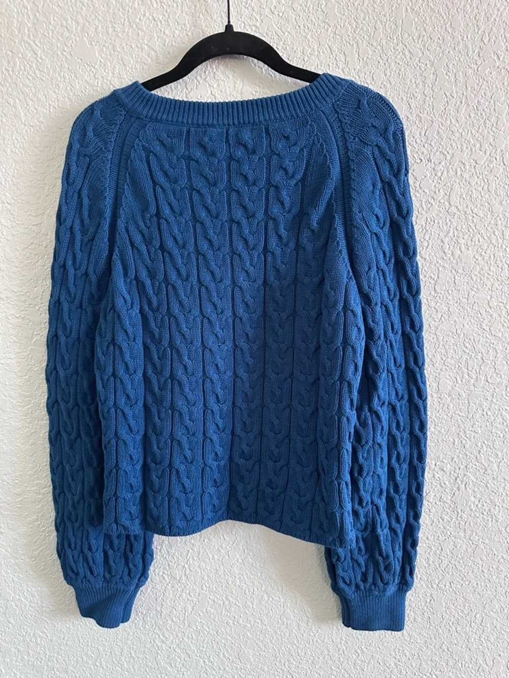 J.Crew Re-Imagined Cable Knit Sweater Blue 100% Cotton Chunky Pullover Womens